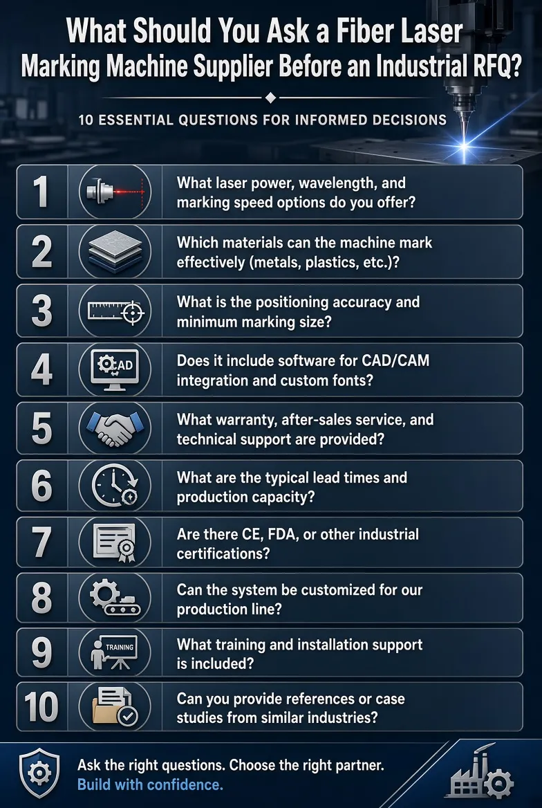 What Should You Ask a Fiber Laser Marking Machine Supplier Before an Industrial RFQ? What Should You Ask a Fiber Laser Marking Machine Supplier Before an Industrial RFQ?