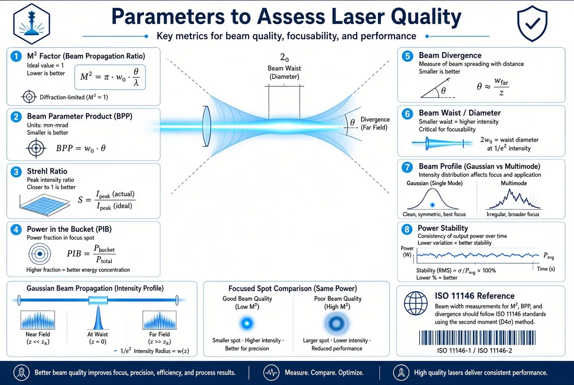 What parameters can be used to assess the quality of a laser? What parameters can be used to assess the quality of a laser?