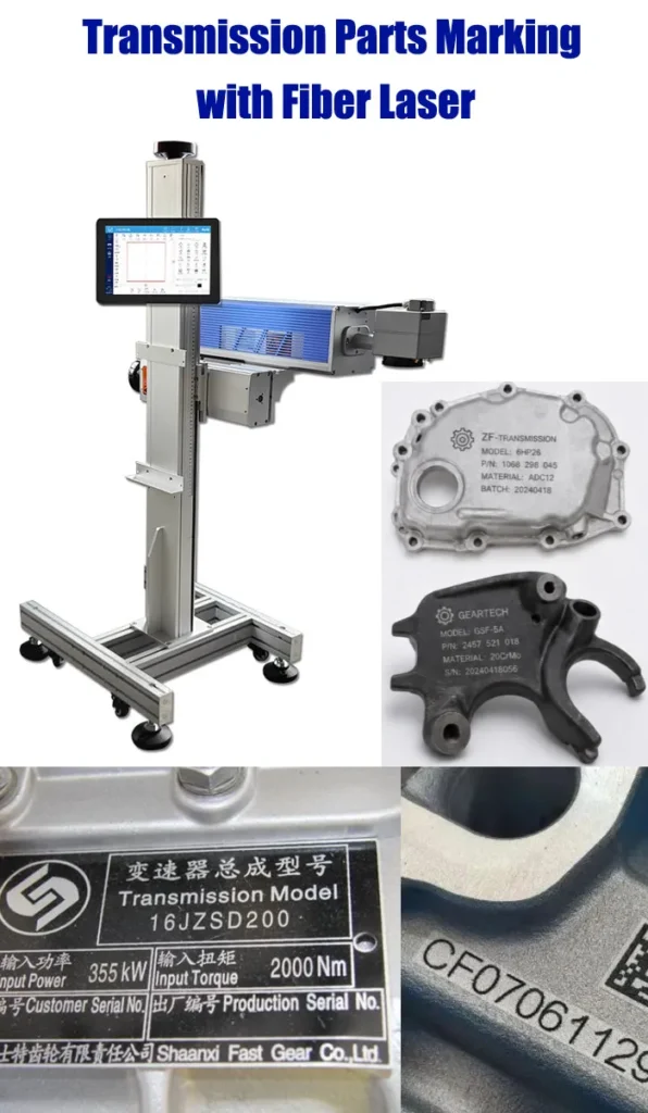 Fiber laser marking transmission gears and automotive drivetrain parts